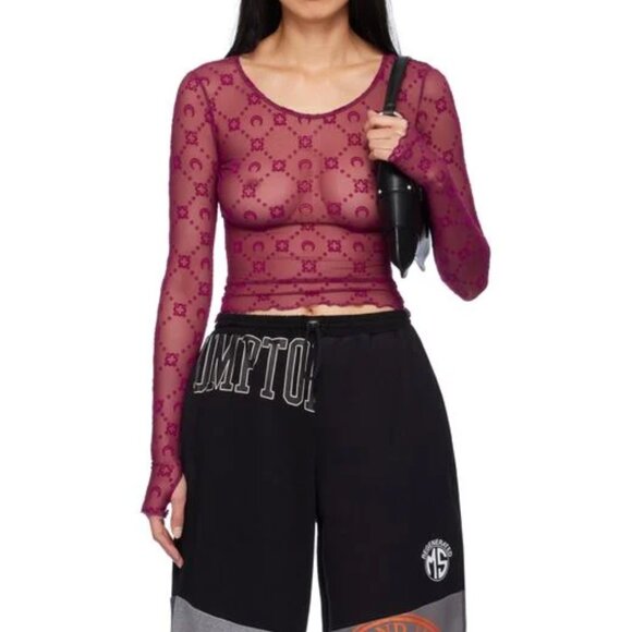 MARINE SERRE Moonogram Cropped Top In Red - Picture 6 of 10